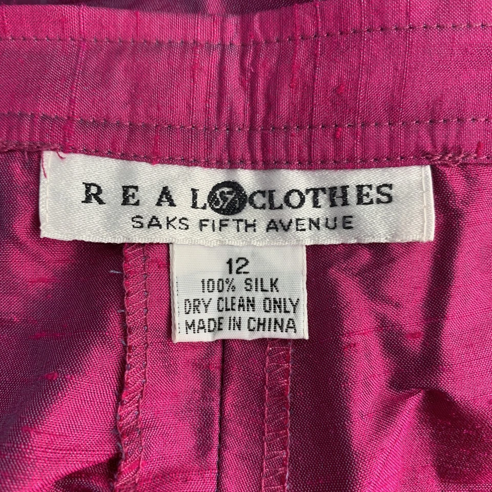 SAKS FIFTH AVENUE Size 12 Pink Fuchsia Silk Shantung Dress Pants - Image 3 of 4