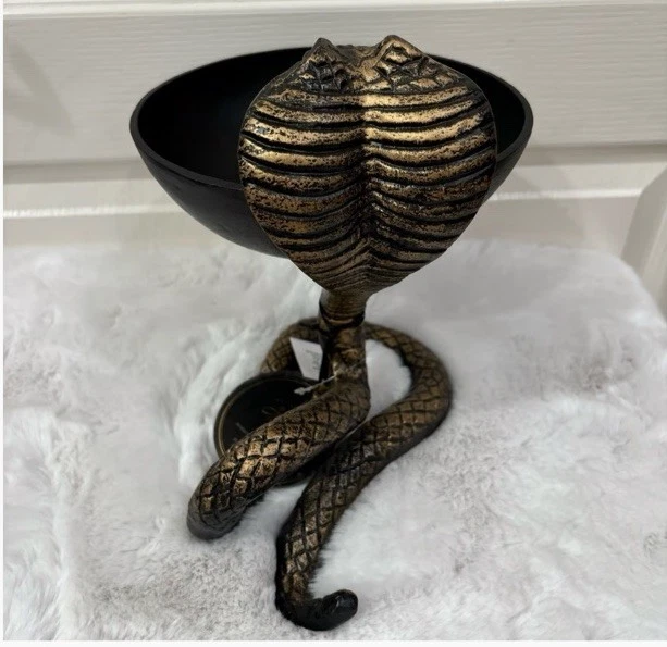 King Cobra Snake METAL Snack Bowl Black Brass Finish 10 inch Candy Handouts NEW - Image 2 of 4