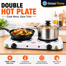 ELECTRIC DOUBLE HOT PLATE PORTABLE COOKER HOB 2500W CAST IRON CAMPING KITCHEN UK