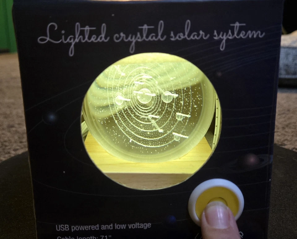 Sistema solar cristal iluminado luz espacial luz noturna lâmpada céu luz suporte quadrado - Imagem 4 de 4