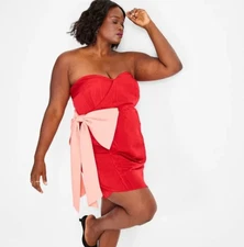 Future Collective Holiday Sweetheart Bow Mini Dress XL Red/Pink Contrast