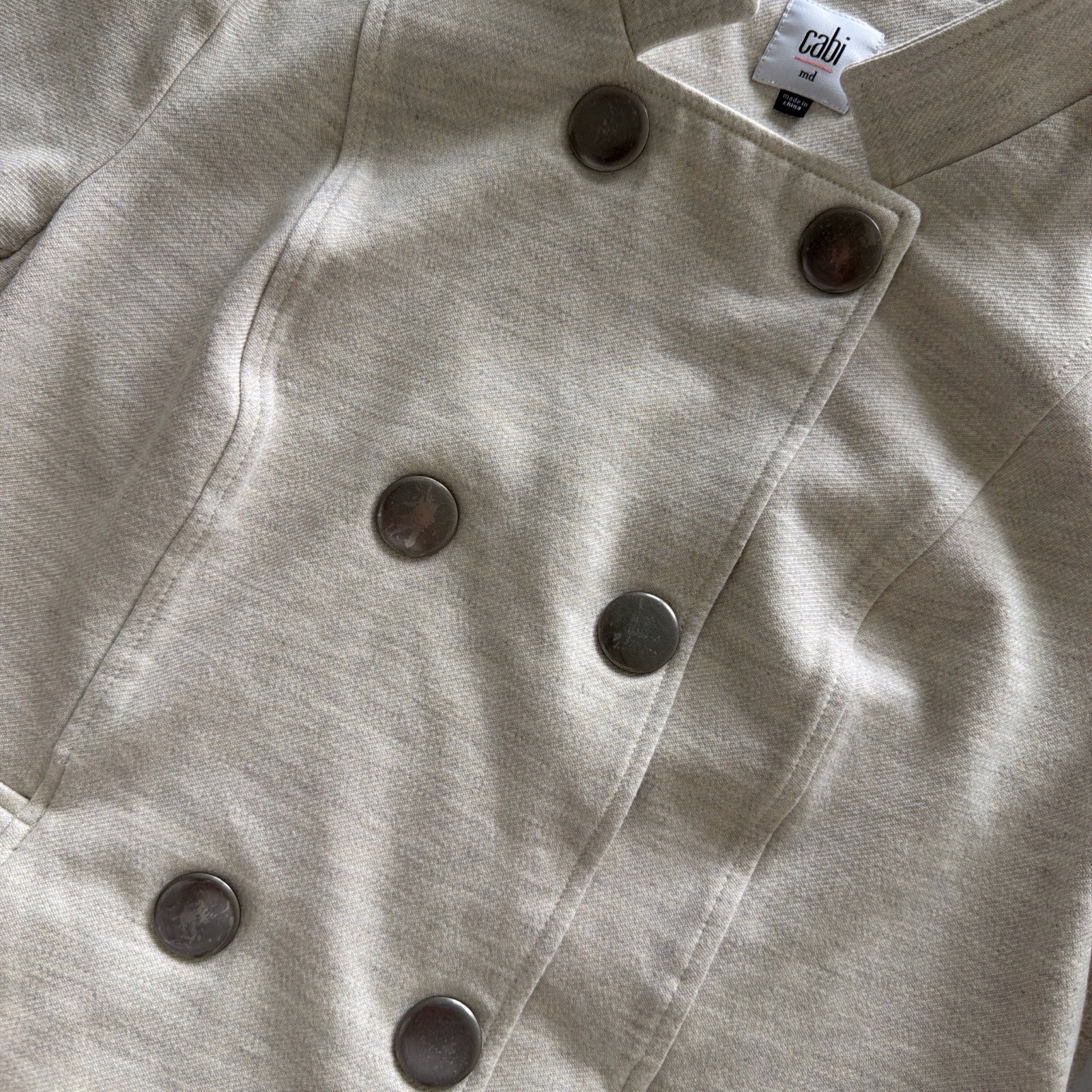 CAbi Beige Button Front Jacket Pockets Short Soli… - image 6