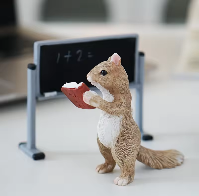 Miniature Reading Squirrel Statue Fairy Garden Decor Gift