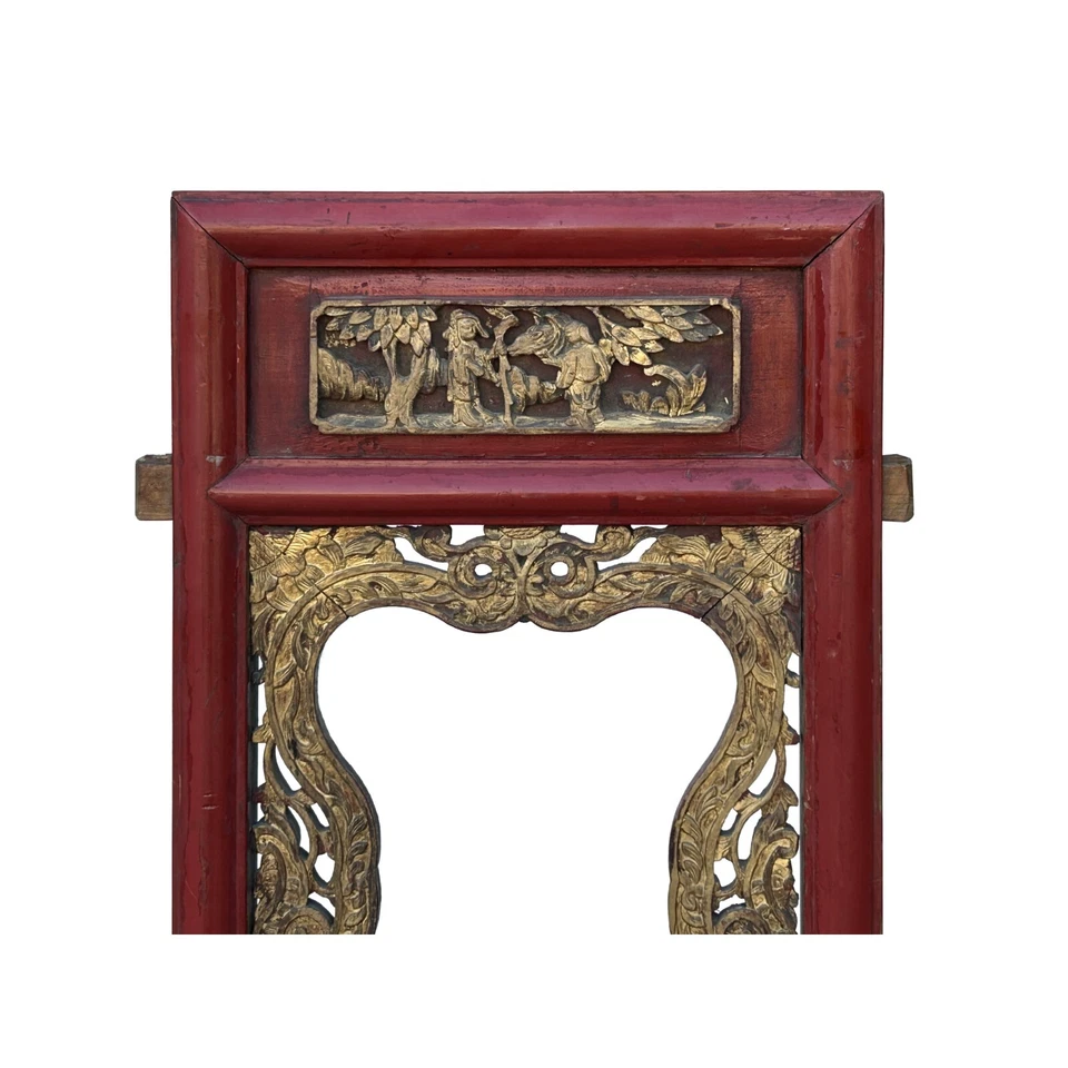 Arte de panel de pared de madera rectangular talla dorada roja china vintage ws4212 Foto 4 de 4