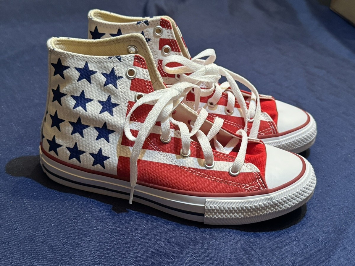 Converse Chuck Taylor All Star Red White Blue Shoes American Flag Kids Hi  Top