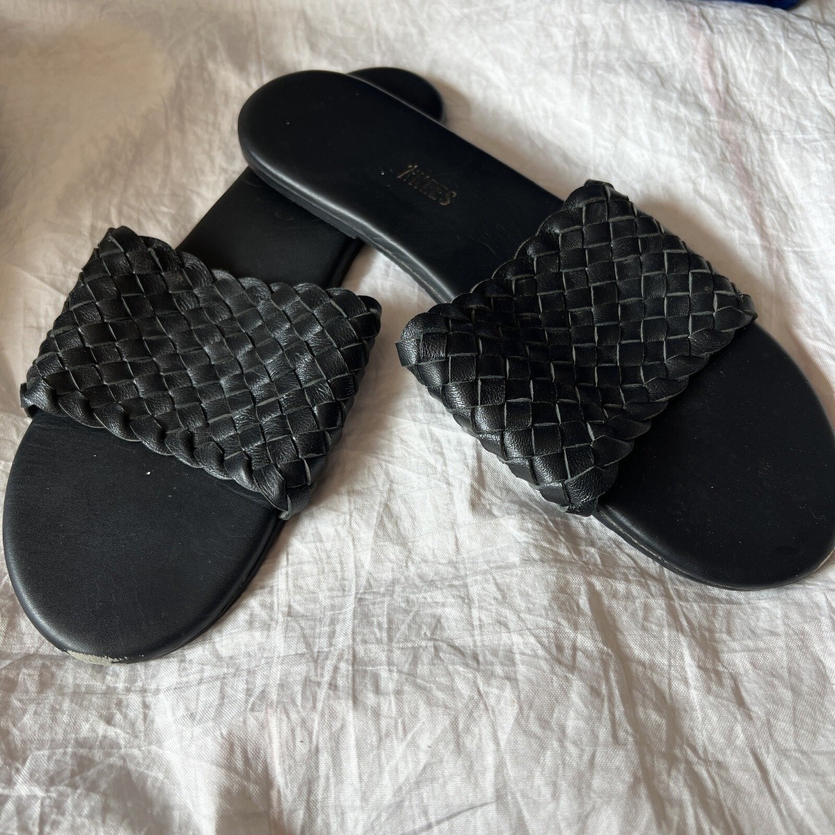 Black Woven Slide Sandals Either/Or: The Woven Leather Slide Sandals [Black  main image 4