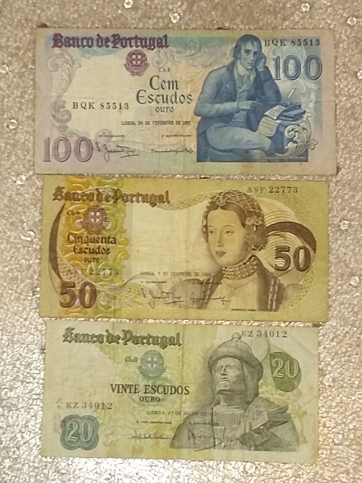 Portugal 100 50 20 Escudos 1981 1980 1971 Old Vintage Banknotes