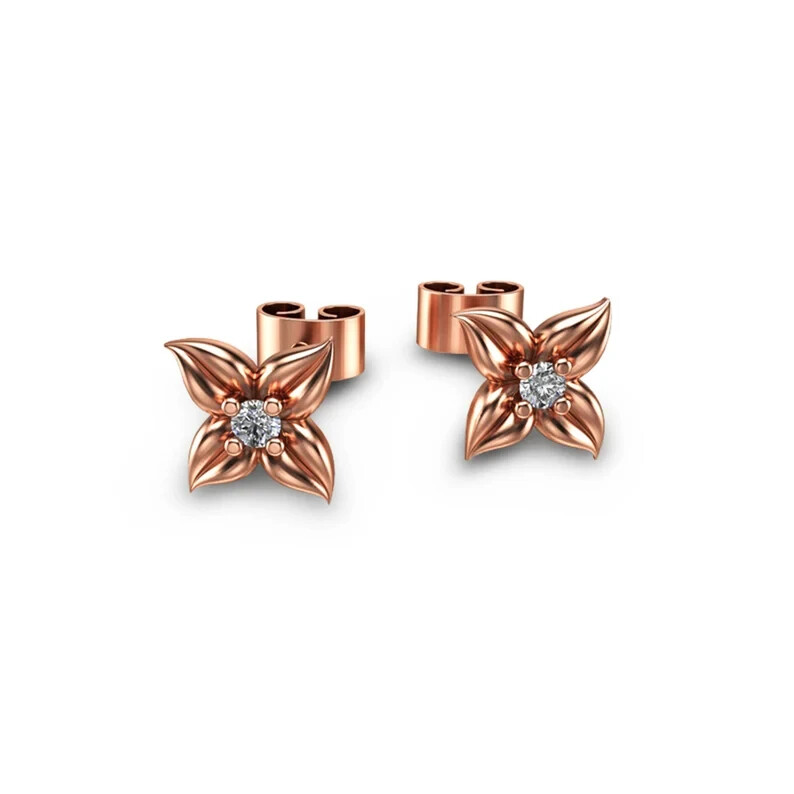1.5Ct Round Simulated Diamond Flower Stud Earrings in 925 Rose Gold Plated Sterling Silver  
