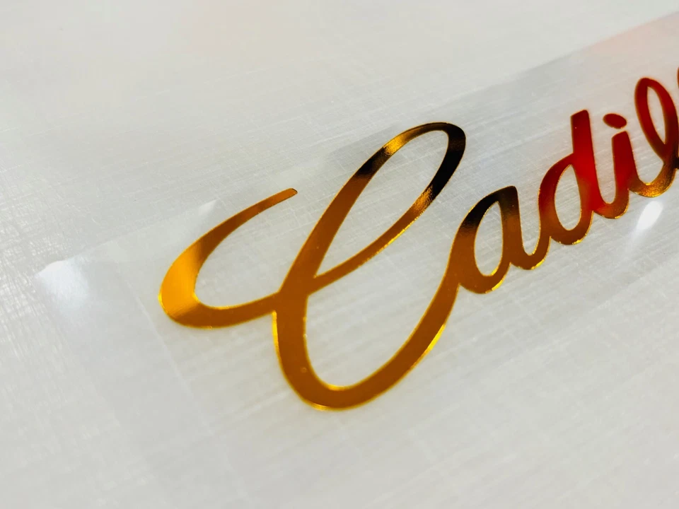 TWO Cadillac Script Text Die Cut Vinyl Decals Escalade Brougham Coupe Deville Foto 3 de 4