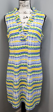 Vince Camuto Midi Dress Womens 12 Multi Striped Textured Ruffle Stretch Back Zip