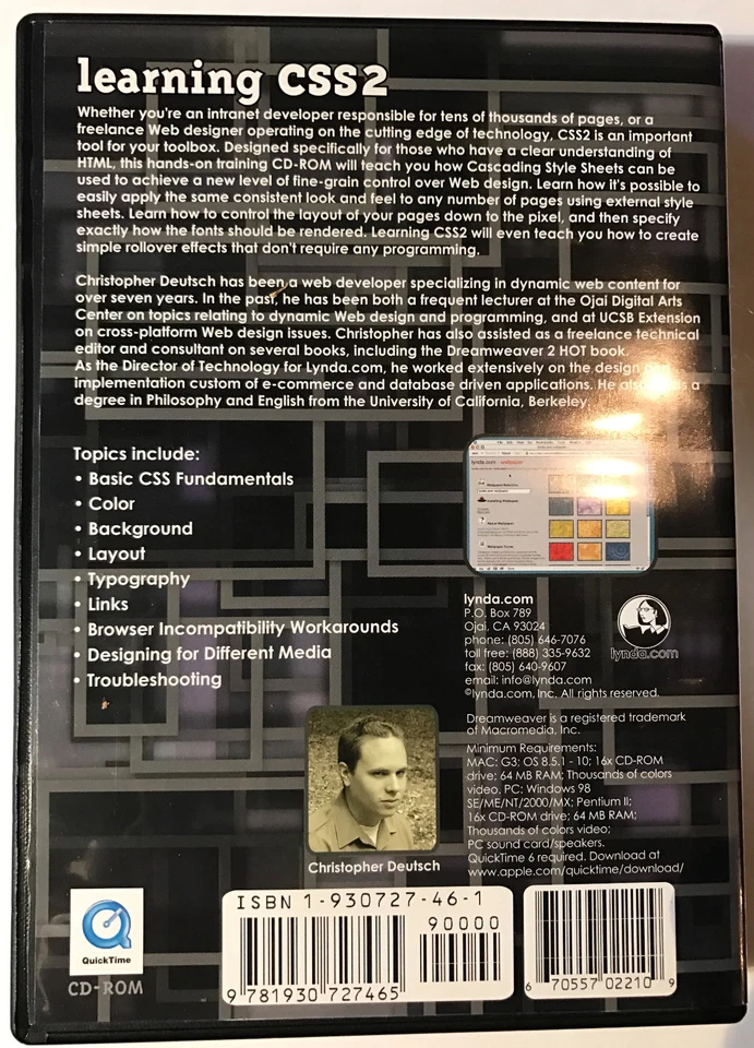 Learning CSS 2 Lynda.com Christopher Deutsch CD-Rom *Very Good* *Free Shipping* - Image 2 of 4