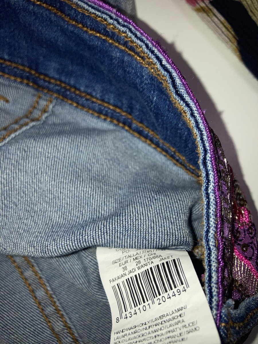 大きいサイズ◆Desigual◆デニム×プリントニット ジャケット44　190E 大きいサイズ◇Desigual◇デニム×プリントニット ジャケット44