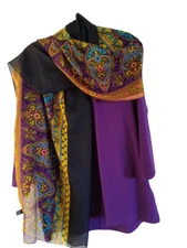  Scarf Womens Gold Print and Black Trim Lightweight Polyester 62 inches long