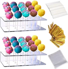 2PCS Cake Pop Display Stand with 300 PCS Cake Pop Sticks and Wrappers Kit, 15 Ho