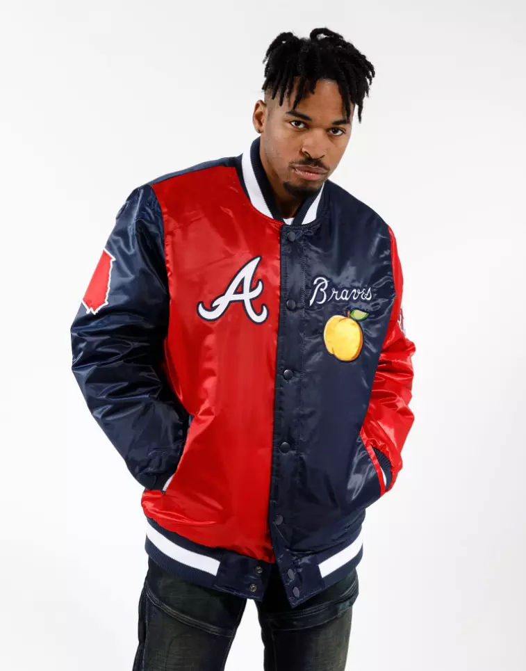Starter Atlanta Braves Satin Bomber Jacket Authentic Black Label Size X-Large XL
