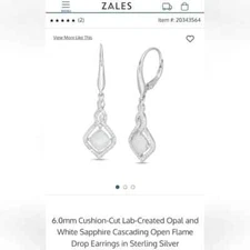 Zales Opal and White Sapphire Drop Earrings, New with Packaging!
