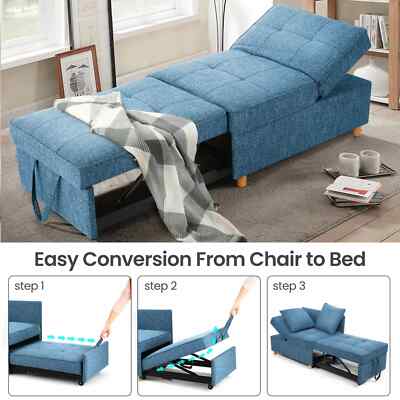 4-in-1 Convertible Sleeper Sofa Breathable Fabric Loveseat 5 Adjustable Backrest