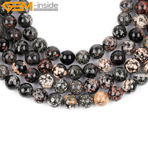 Natural Dark Red Snowflake Obsidian Stone Semi Precious Round Beads For Jewelry - Picture 3 of 6