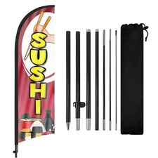 FSFLAG Sushi Feather Flag 8FT Red with Pole and Stake for Restaurant Business