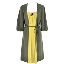 Simply Vera Vera Wang Grape Leaf Green LS Smocked Jewel Hi Lo Dress XS $68