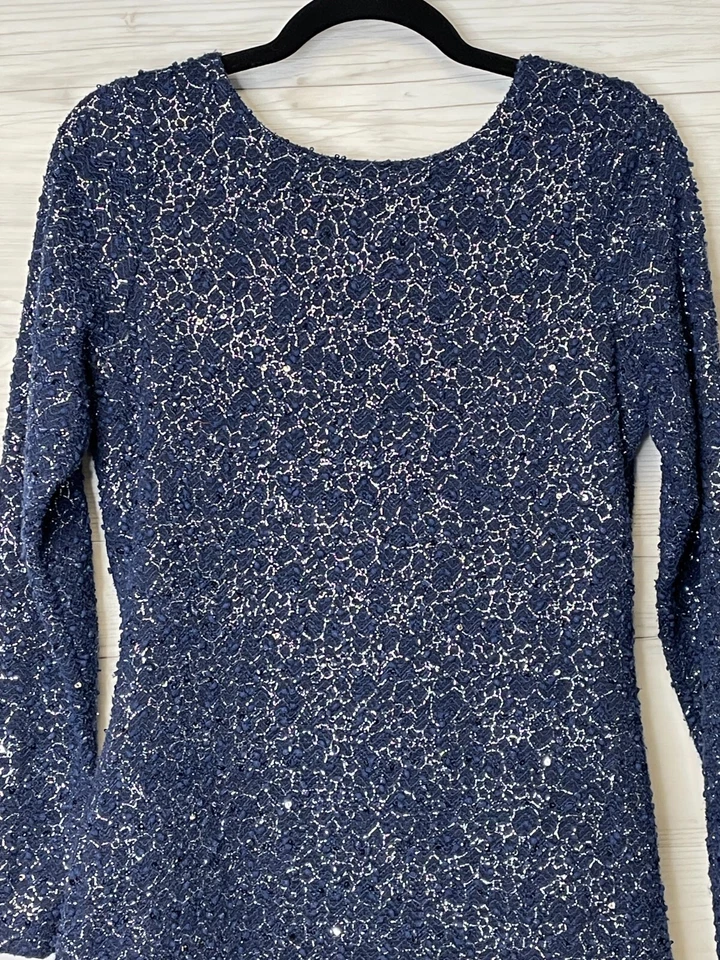 Top Jennifer Lopez Talla M Azul Tejido Lentejuelas Metálicas Manga Larga Mujer Foto 2 de 4