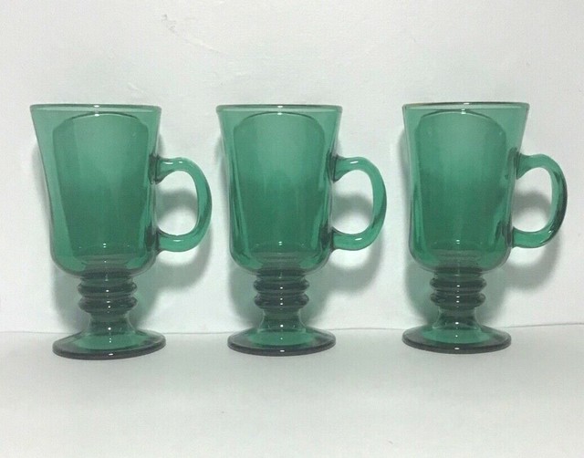 LIBBY GREEN GLASS IRISH COFFEE MUGS GOLD TRIM, SET OF 3 eBay