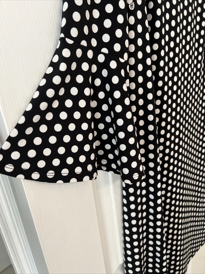 Tommy Hilfiger A-line Dress Black with Polka Dot Bell Sleeve Women size 6 - Image 3 of 4