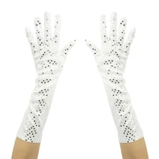 White Shiny Sequin Gloves - Prom, Bridal Wedding, Cosplay, Costume, Dance, Party