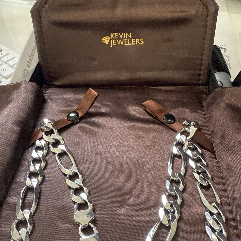 Collar de cadena para hombre pesado grueso italiano Figaro de plata de ley 925 24 pulgadas Foto 2 de 4