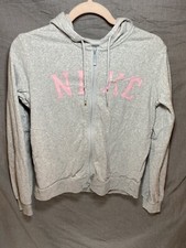 Nike Sweater Girls 8/10 Medium Grey Pink Full Zip Swoosh Hoodie Kids Youth