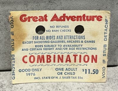 Vintage 1976 Six Flags Great Adventure Ticket Stub New Jersey | eBay
