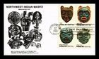 US COVER NORTHWEST INDIAN MASKS AMERICAN FOLK ART FIRST DAY ISSUE SETENANT