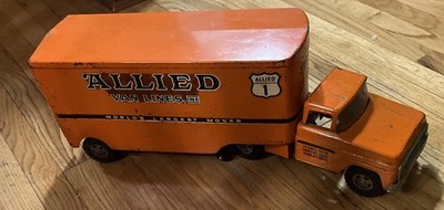 TONKA 1960 s PRESSED STEEL ALLIED MOVING VAN LINES SEMI TRUCK Collectors Orange