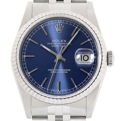 Rolex Datejust 18K Weiss Gold & Ss Ziffernblatt Blau Jubiläum Armbanduhr 16234