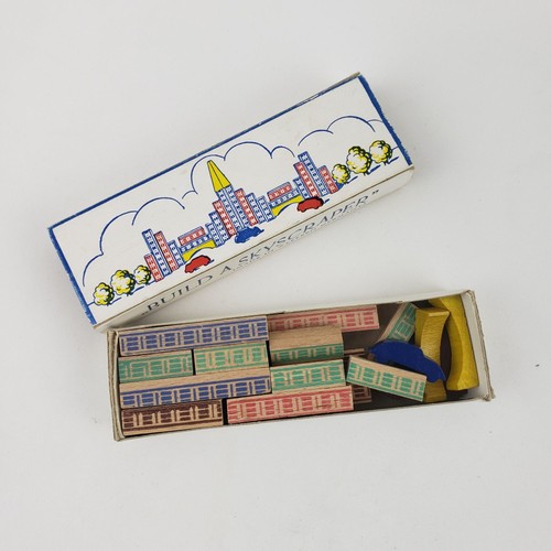 Vintage "Build a Skyscraper" Spielzeug Bauset - Miniatur Lernspiel