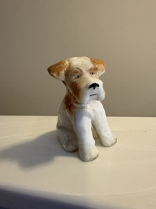Vtg Ceramic Porcelain Terrier Dog Figurine Hand  Painted Japan 4.5x2.5 Tan White