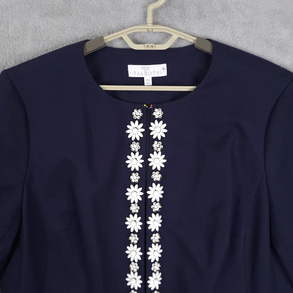 Chaqueta Blazer RVSP By Talbots Cuentas a Mano Mujer Talla 18W Azul Marino Bolsillo Frontal Abierto Foto 3 de 4