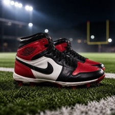 Jordan 1 Mid Youth Multisport Cleats Patent 'Bred Toe' Red HF6883-601 Size 3.5Y