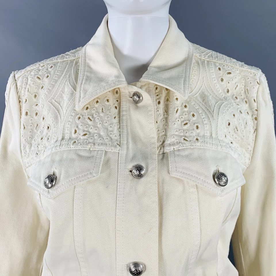 Blazer Chaqueta Camionero ETRO Talla M Crema Ojales Denim Flecos Foto 2 de 4