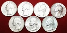 Seven 1964 silver Washington quarters