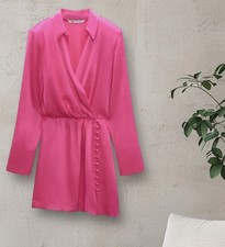 NWTZARASIZEMIDIUM PINK BUTTONED WRAP SHORT DRESS