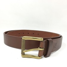 Lauren Ralph Lauren Dress Belt Mens Size 38 Brown Leather RLL Logo Brass Buckle