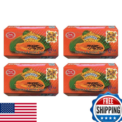 ASANTEE PAPAYA & HONEY Soap Bars w/ Vit C, E, Q10 Skin Cleansing 4.4 Oz