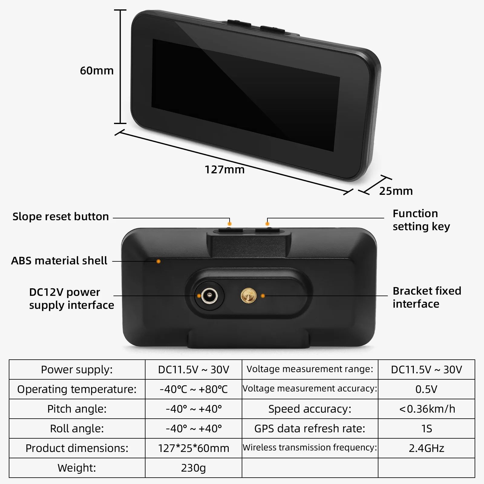Inclinometro Digitale Auto Misuratore Pendenza GPS Off Road Universale Bussola - Miniatura 8