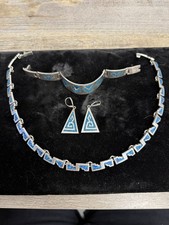 Vintage Taxco Mexico 925 Sterling Silver TM-223 Blue Inlay 3 Pc Jewelry Set