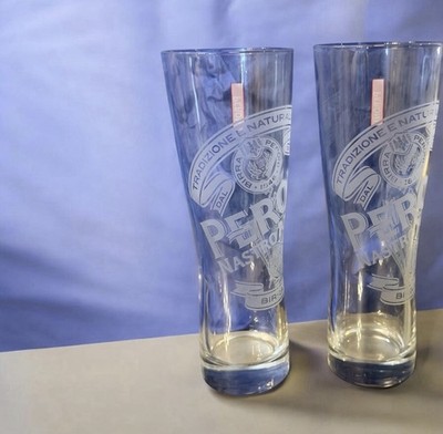 Set of 2 Peroni Nastro Azzurro Beer Glasses Birra Superiore 0.4L Tall Pilsner