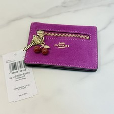 COACH Magenta Suede Card Case With Key And Cherry Charm CGA71 Hot Pink NWT