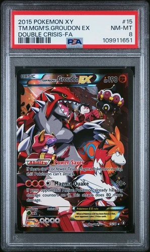 2015 Pokemon Double Crisis Team Magma's Groudon Ex Full Art #15 NM-MT PSA 8