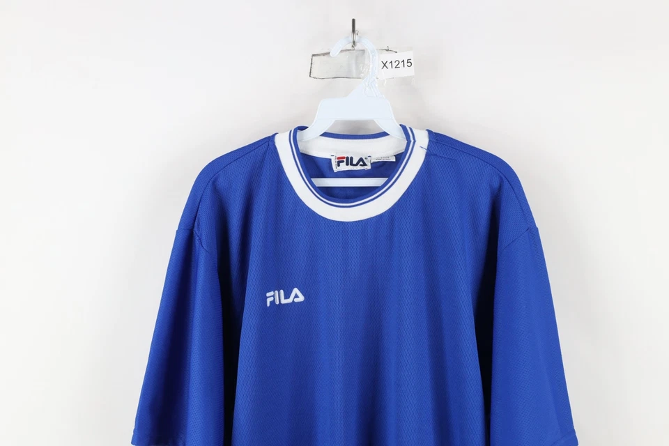 Vtg 90s Fila Mens XL Spell Out Knit Short Sleeve Soccer Jersey Shirt Blue Italy - Image 2 of 4