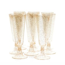 50 Elegant Champagne Flutes Glasses with Gold Glitter for Parties - Reusable